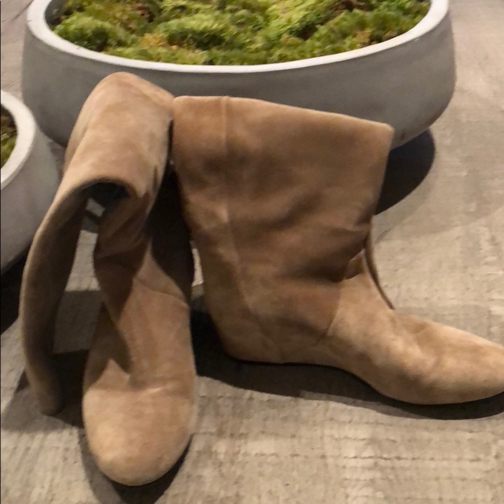 Lanvin taupe suede knee boots flat slouch